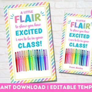 Back to School Teacher Gift Tag | First Day of School Printable | Flair Pen Gift Tag | Editable INSTANT DOWNLOAD