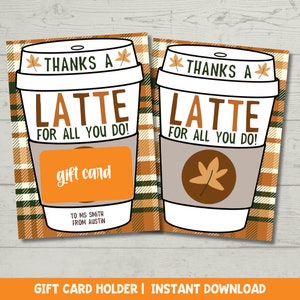 Porte-cartes cadeau imprimable pour le café de Thanksgiving pour les enseignants et le personnel