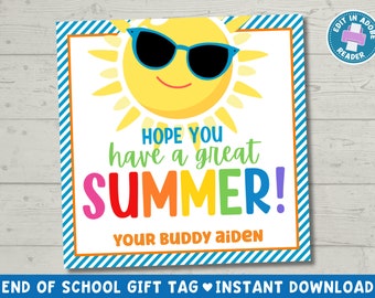 Schulende Geschenkanhänger: Bearbeitbarer Sommer Druckbar | Sofort Download PDF