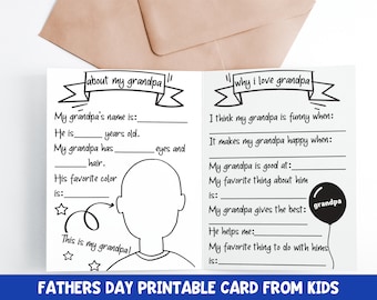 Carte de fête des pères imprimable pour grand-père | Carte All About Grandpa de Kids | Coloriages pour la fête des pères | Téléchargement instantané