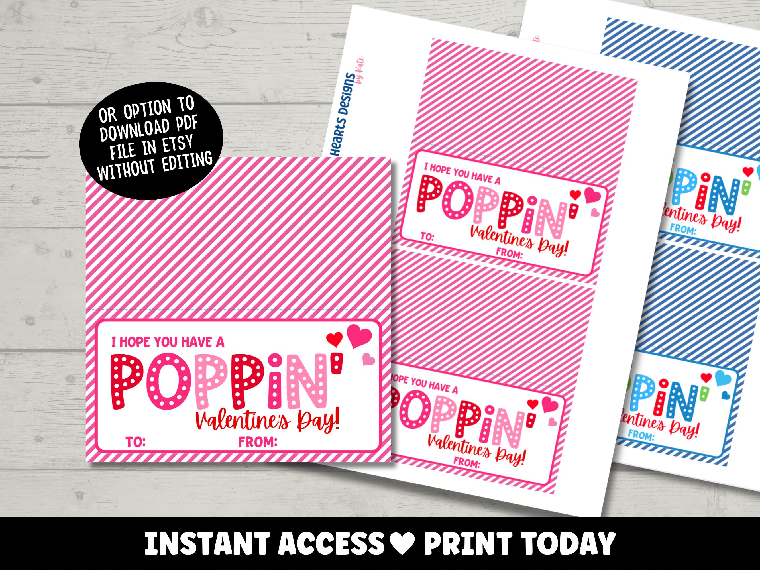 Printable Poppin Valentine Treat Bag Toppers | Instant Download PDF - Etsy
