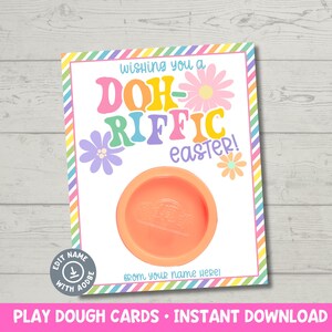 Easter Play Dough Cards Printable | Pastel Non Candy Easter Gift for Class | Doh Riffic Easter Tags Kids | Editable Instant Download