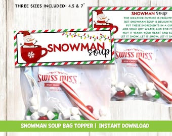 Snowman Soup Treat Bag Topper for Hot Cocoa Gift |  Christmas Class Printable | Instant Download