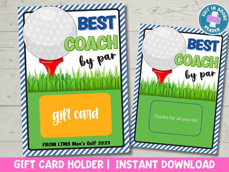 Golf Coach Geschenkkartenhalter Printable Golf Team Geschenk Golf Geschenke für Männer Bester Golf Coach Sofort Download Bild 1