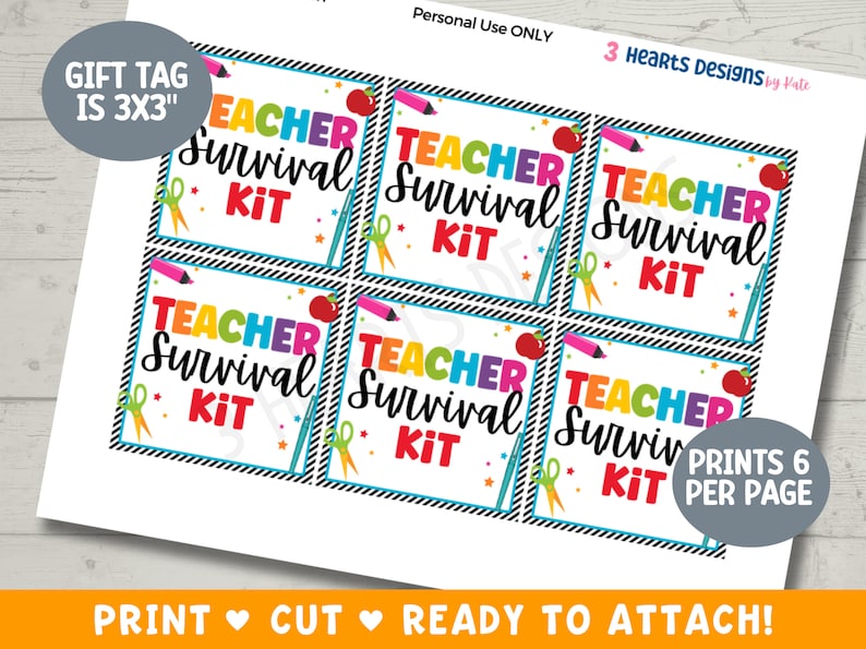 Printable Teacher Survival Kit Tags for First Day and Beyond – Instant ...