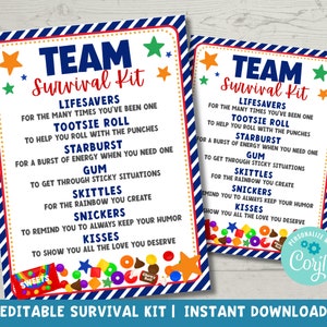Editable Printable Team Survival Kit Staff Appreciation Candy Tag Gift | Digital Download