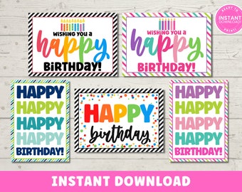 Birthday Card Pack Printable | Simple Birthday Cards | Rainbow Birthday Greeting Cards | Set of Simple Modern Nice Birthday Cards