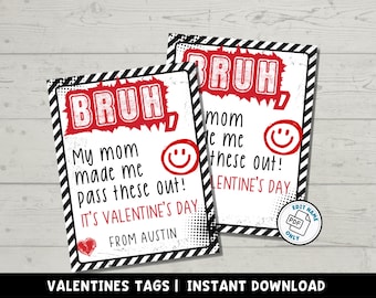 Bruh Valentijnsdagkaarten afdrukbaar | Valentijnscadeau voor grappige jongen inruilen | Direct downloaden