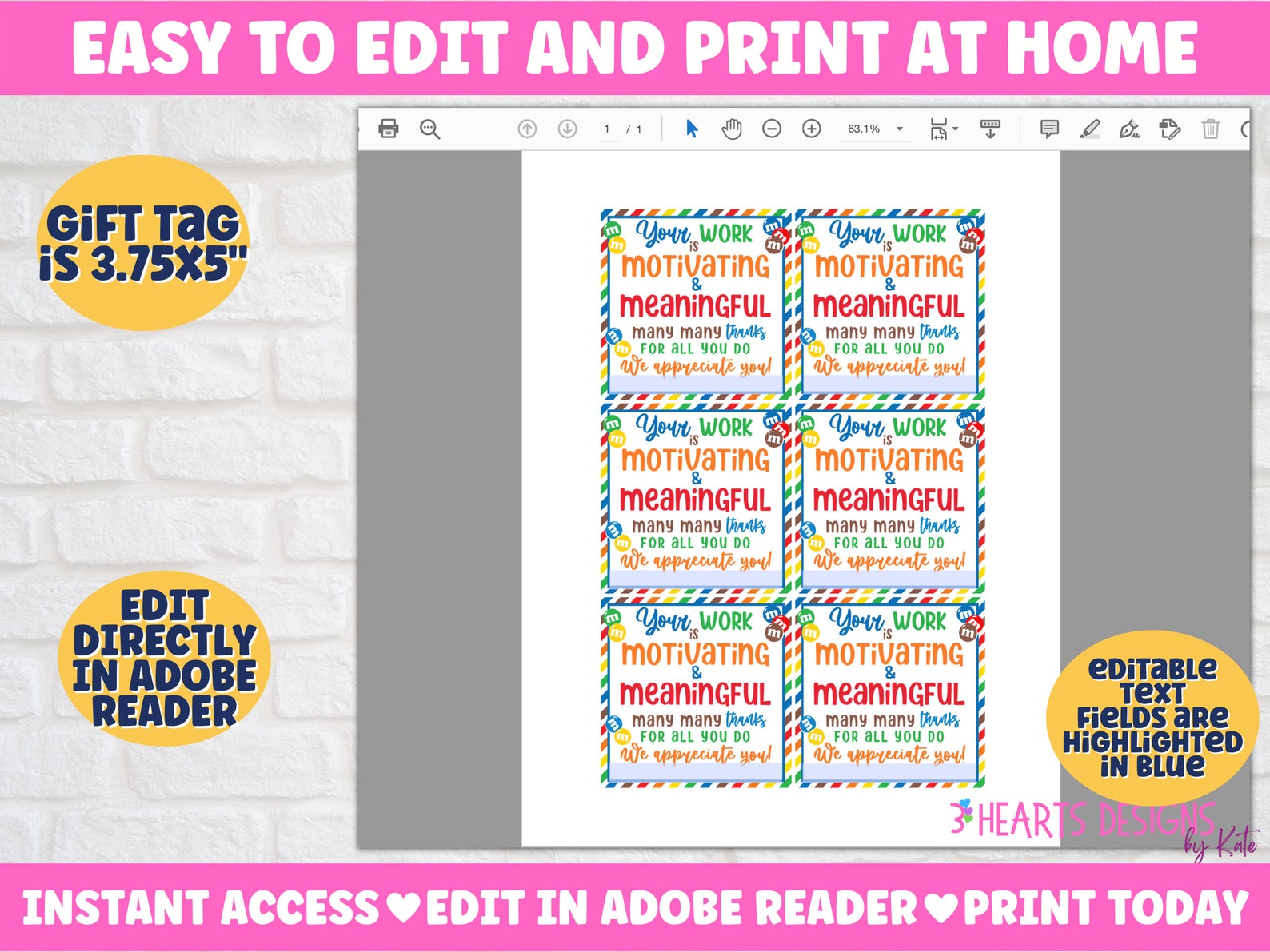 M&amp;M Thank You Tag Printable Staff Appreciation Gift - Etsy