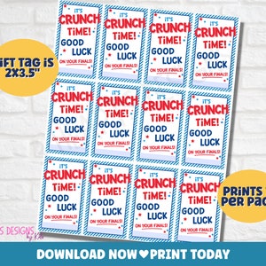 Good Luck Tags Printable Crunch Time Candy Favor Test Encouragement Gift Tags College Finals Week Editable Instant Download image 4