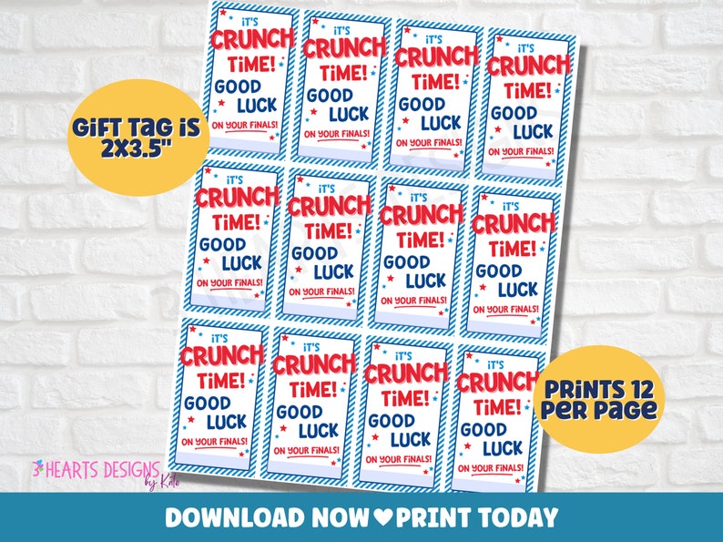 Good Luck Tags Printable Crunch Time Candy Favor Test Encouragement Gift Tags College Finals Week Editable Instant Download image 4