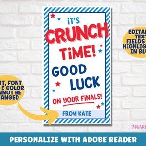 Good Luck Tags Printable Crunch Time Candy Favor Test Encouragement Gift Tags College Finals Week Editable Instant Download image 3