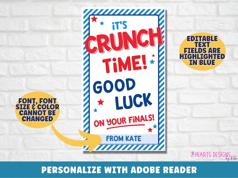 Good Luck Tags Printable Crunch Time Candy Favor Test Encouragement Gift Tags College Finals Week Editable Instant Download image 3