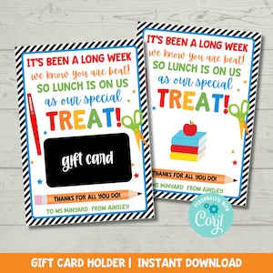 Porta carte regalo per insegnanti modello modificabile stampabile per apprezzamento del personale / pranzo cena ristorante download digitale