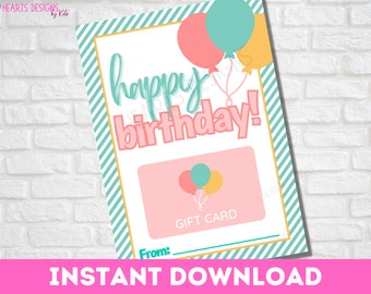 Porta biglietti regalo di compleanno con palloncini pastello / Download immediato in PDF