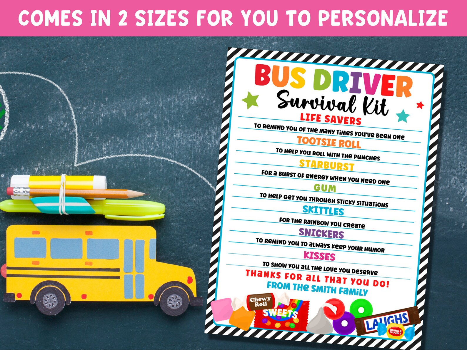 Bus Driver Survival Kit Printable Gift for Bus Driver Etsy