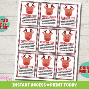 Reindeer Food Tag Printable Christmas Eve Box Classroom Favors Reindeer