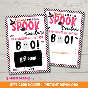Gruselige rosa Halloween Geschenkkartenhalter Vorlage - Wertschätzung Sofortiger digitaler Download