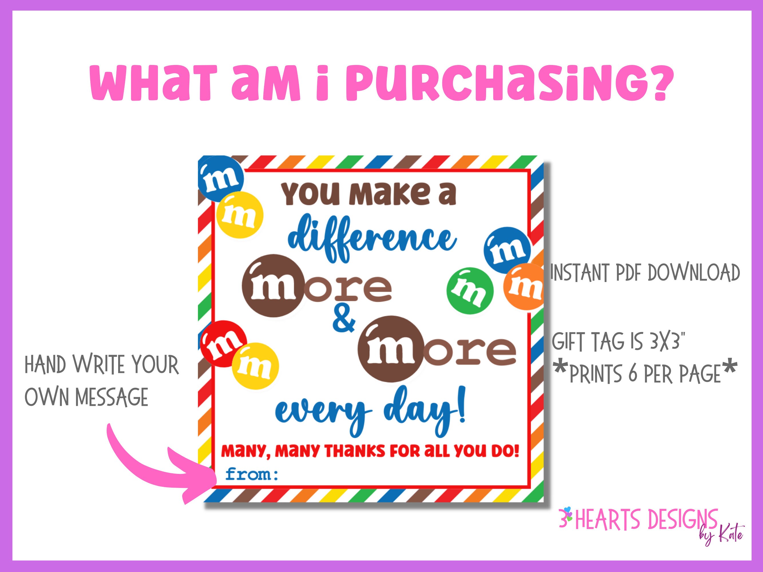 M&M Candy Gift Tag Many Thanks Tag Teacher Gifts Staff Etsy