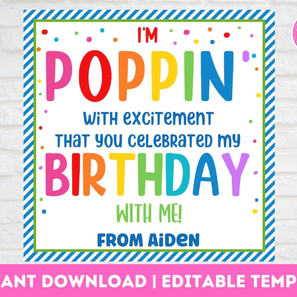 Editable Bubbles Favor Tags | Birthday Thank You Tags | First Birthday Party Favors | Printable Instant Download