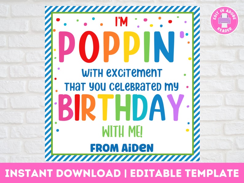 Editable Bubbles Favor Tags Birthday Thank You Tags First Birthday Party Favors Printable Instant Download image 1