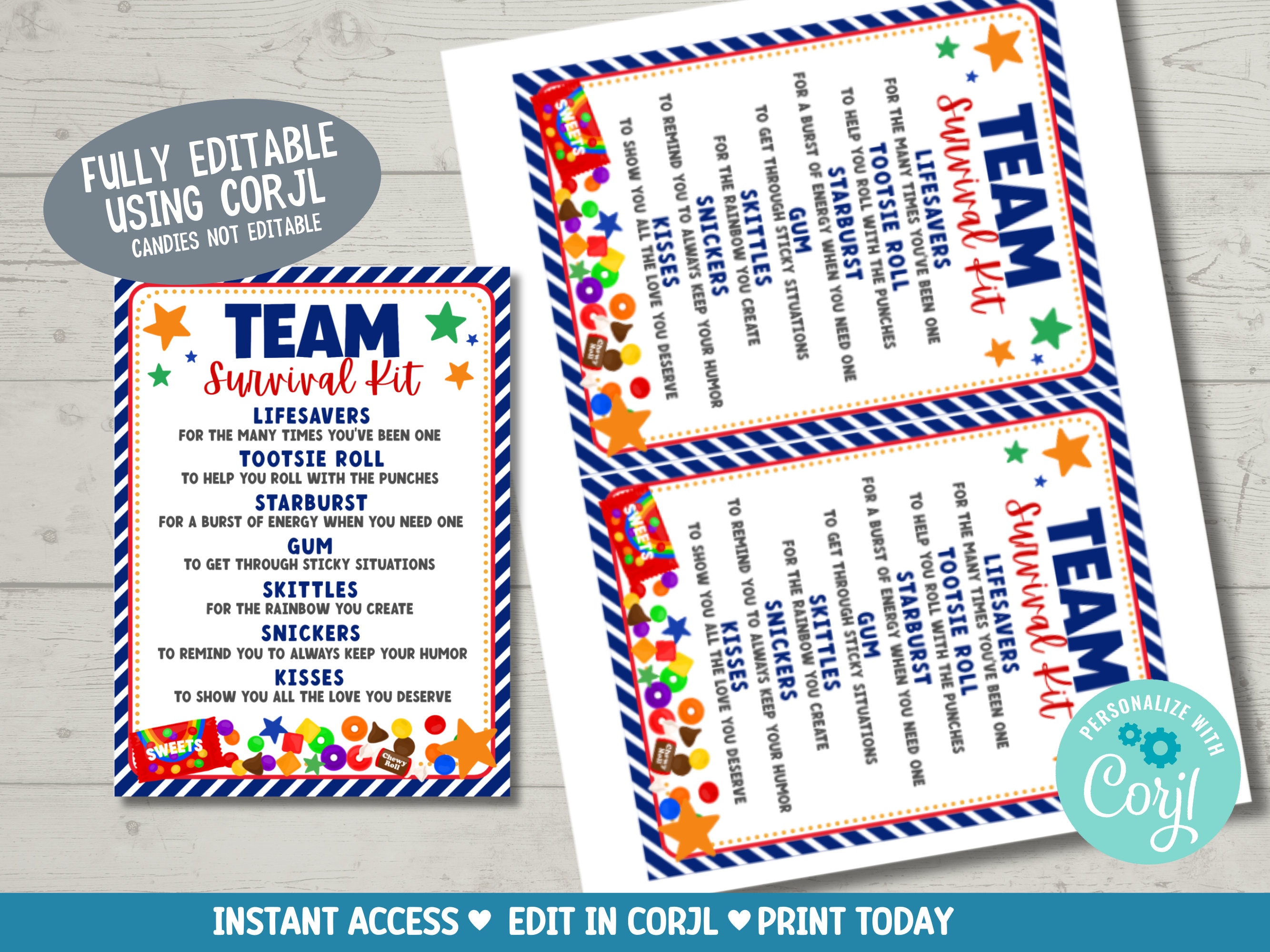 Editable Printable Team Survival Kit Staff Appreciation Candy Tag Gift ...