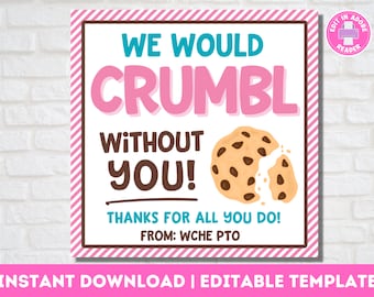 Personalized Cookie Gift Tag Printable for Teacher and Employee Appreciation | Instant Download