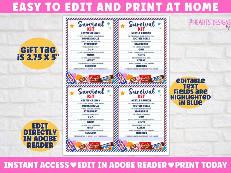 Survival Kit Printable Tags for Staff Volunteer Work | Emergency Treats ...