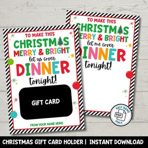 Kerstrestaurant cadeaukaarthouder afdrukbaar | Feestdiner voor leraar, staf en verpleegkundige | Perfect lastminute-cadeau voor schoolaftakas