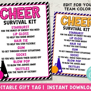 Editable Cheer Survival Kit Printable for Dance Cheer Team Gifts Goodie Bags | Instant Download