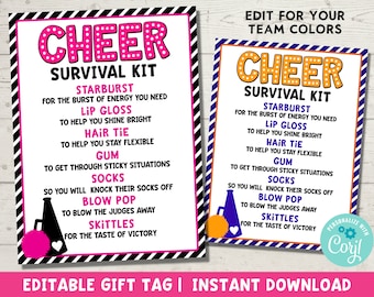 Editable Cheer Survival Kit Printable for Dance Cheer Team Gifts Goodie Bags | Instant Download