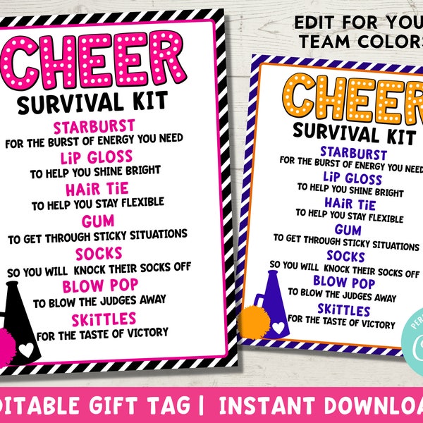 Cheer Survival Kit Printable | Cheerleader Gifts | Dance Cheer Team Gifts | Goodie Bags for Cheerleader | Editable Instant Download