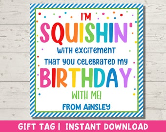 Fun Party Squishy Gift Tag Printable for Kids&#39; Birthday Celebration | Personalized Instant Download