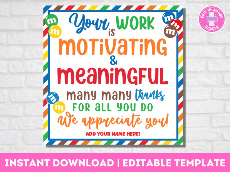 M&amp;M Thank You Tag Printable Staff Appreciation Gift - Etsy