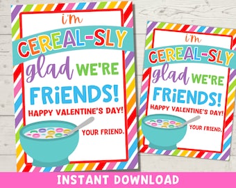 Cereal Valentine's Day Cards: Kids Classroom Gift Tags | Instant Download PDF