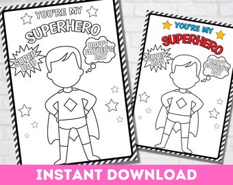 Carte de fête des pères super-héros | Carte de fête des pères imprimable | Carte de papa des enfants | Téléchargement instantané