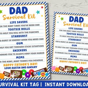 Kit de survie papa imprimable | Bonne fête des pères Cadeau drôle pour papa | Traiter le sac papa Tag | Téléchargement instantané