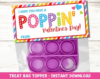 Poppin Valentine Treat Bag Topper: Fidget Party Favors | Instant Download PDF
