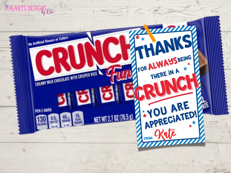 Staff Appreciation Gift Tag Printable Crunch Candy Tag - Etsy