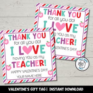 Valentinstag Lehrer Wertschätzung Tag Printable | Ich freue mich, dich als Lehrerin zu haben Danke Geschenkaufkleber | Sofort Download