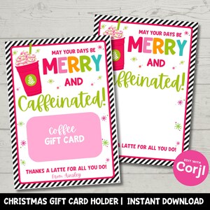 Rosa Weihnachtsgeschenk-Kartenhalter für Lehrer | Bearbeitbarer Urlaub Kaffeeliebhaber Geschenk Sofortiger Download