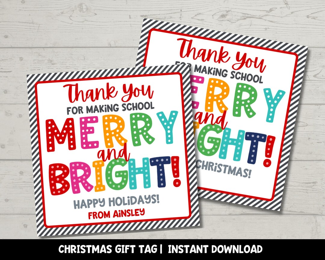 Teacher Christmas Gift Tag Printable | Editable Merry and Bright ...
