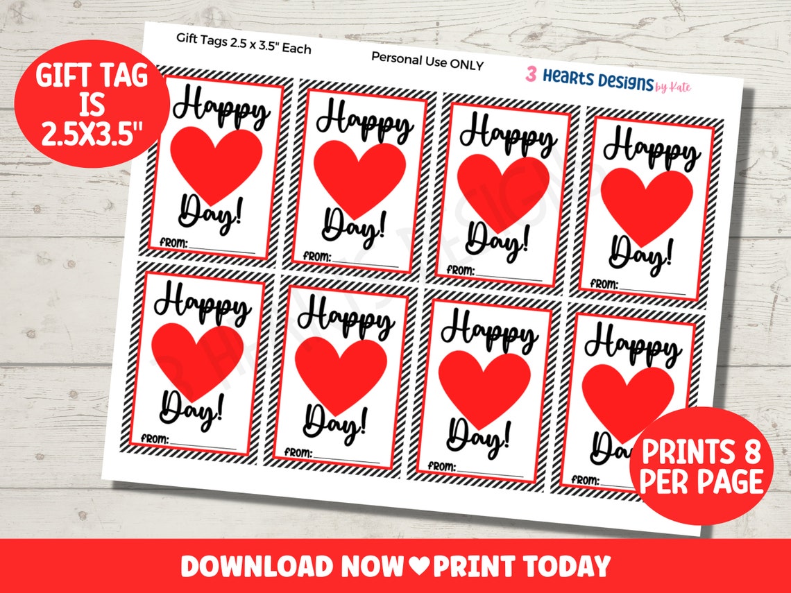 Valentines Day Gift Tags Printable | Happy Valentines Day Tag ...