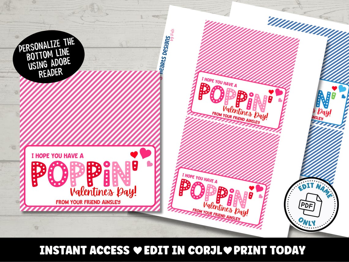 Printable Poppin Valentine Treat Bag Toppers | Instant Download PDF - Etsy