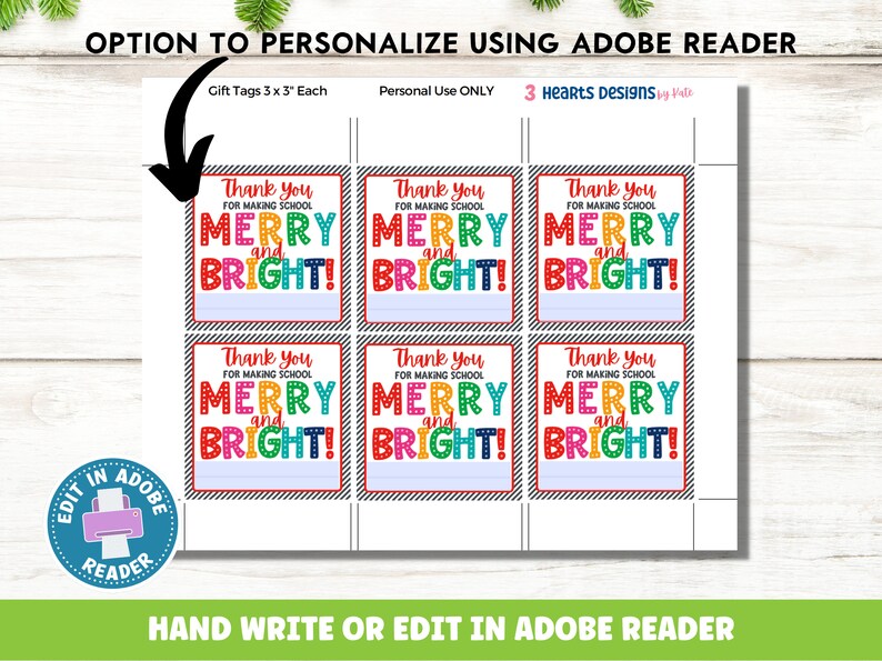 Editable Teacher Christmas Gift Tag | Merry and Bright School Card ...
