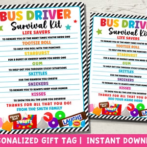 Bus Driver Survival Kit Printable Tags for Appreciation Gifts | Instant Digital Download