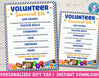 Volunteer Survival Kit Tag Printable | Volunteer Thank You | Appreciation Gift Candy Thank You | Editable Instant Download