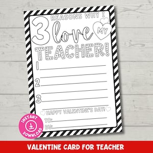 Valentinstag Lehrer Geschenk Printable | Kinder Malseite für Lehrer | Füllen Sie den digitalen Download des leeren Wertschätzungsklasse-Geschenks aus