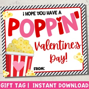 Popcorn Valentine Printable | Classroom Valentines | Popcorn Gift Tag | Kids Valentines Card | Instant Download