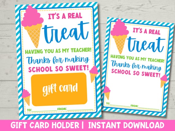 Ice Cream Gift Card Holder: Teacher Appreciation Printable | Instant Download PDF